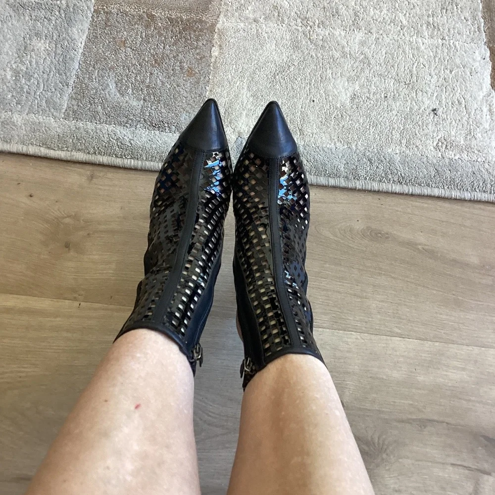 REDUCED Reed Krakoff 37.5 EU 7 US Black Perforated Patent Leather Ankle Boots